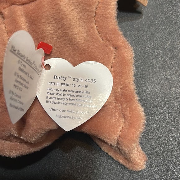 TY 4035 Beanie Babies BROWN "Batty" Bat RETIRED 1996 Many Rare Errors - Picture 12 of 16